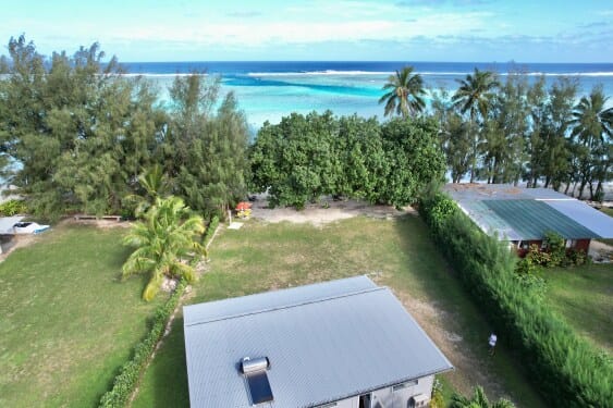 Aerial View of Tumutoa Beach House with lagoon